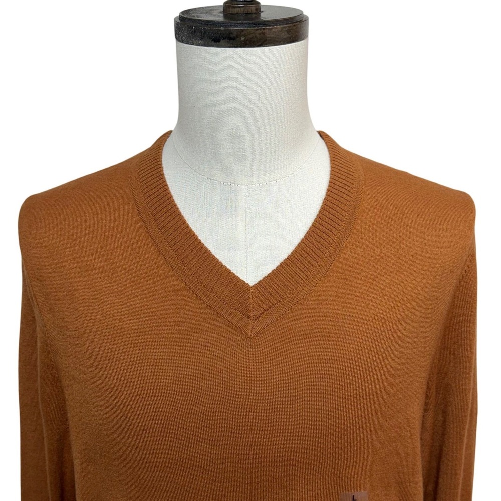 Alfani Sweater‎ Mens Large Orange V-Neck Light Weight Merino Wool Blend NEW